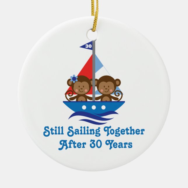 Gift For 30th Wedding Anniversary Monkeys Ceramic Ornament (Front)