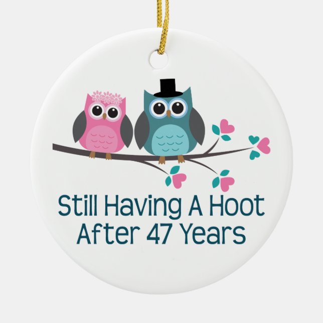 Gift For 47th Wedding Anniversary Hoot Ceramic Ornament (Front)