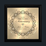 Gift For 50th Wedding Anniversary Box<br><div class="desc">Commemorate your 50th wedding anniversary with this elegant design—a black ornate mandala on an Image metallic gold background.
They are embellished with white diamonds —customizable text in black inside a shiny gold circle.</div>