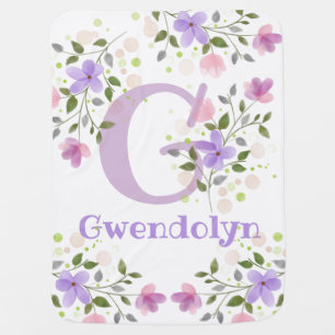 Gift for a Baby. Name Gwendolyn with Flowers Baby Blanket