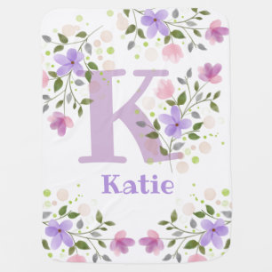 Gift for a Baby. Name Katie with Flowers Baby Blanket