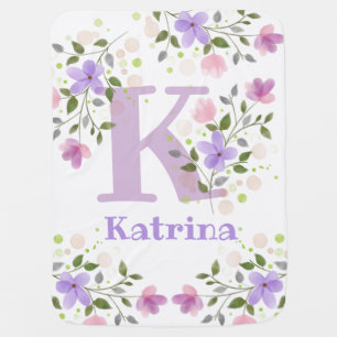 Gift for a Baby. Name Katrina with Flowers Baby Blanket