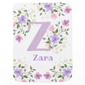 Gift for a baby with Name with Flowers Cot Blanket