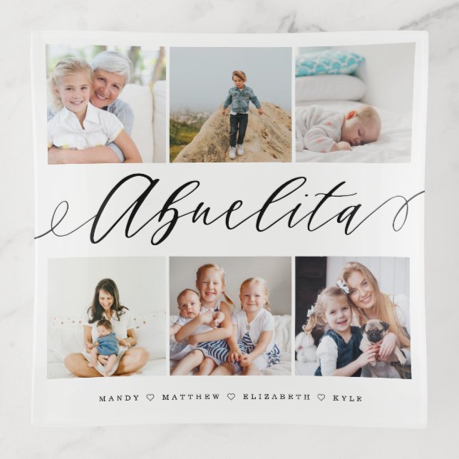 Gift for Abuelita | Grandchildren Photo Collage Trinket Tray (Front)