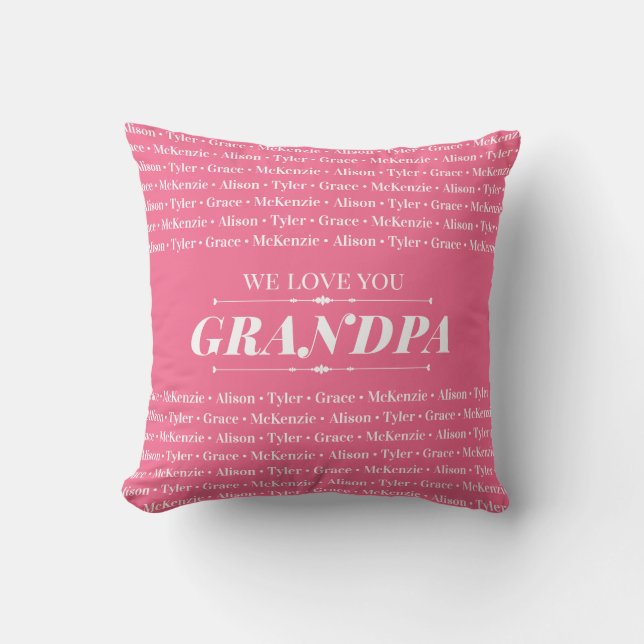 Gift for Anyone with Family Member Names Pattern Throw Pillow (Front)