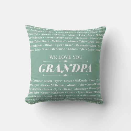 Gift for Anyone with Family Member Names Pattern Throw Pillow