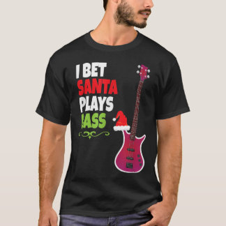 Gift for Bass Guitar Player Cool Santa Christmas T-Shirt
