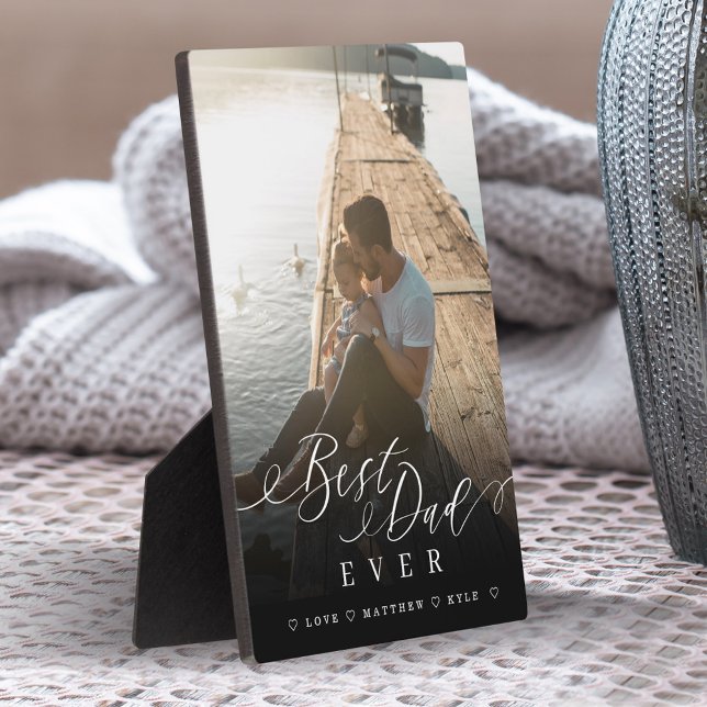 Gift For Best Dad Ever Elegant Script & Full Photo Plaque (Creator Uploaded)
