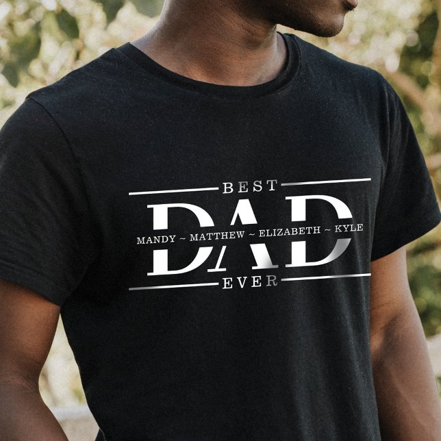 Gift For Best Dad Ever Minimal Personalized Names T-Shirt (Creator Uploaded)