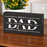 Gift For Best Dad Ever Minimal Personalized Names Wooden Box Sign<br><div class="desc">Give a memorable gift for dad with our minimal and modern DAD letters best dad ever black wooden box sign. DAD letters are divided in half with kids' names or family members' names placed in the center. Makes a great gift for Father's Day, birthdays, anniversaries, retirement and so much more!...</div>