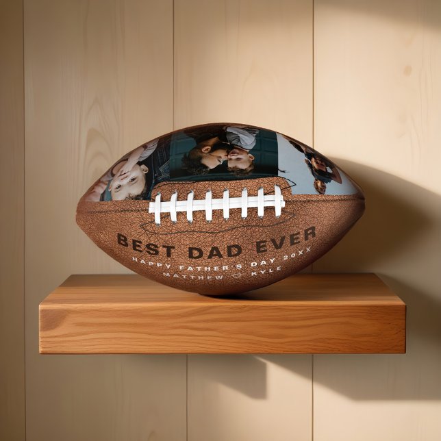 Gift For Best Dad Ever Rustic 3 Photo Collage Football (Gift For Best Dad Ever Rustic 3 Photo Collage Football)