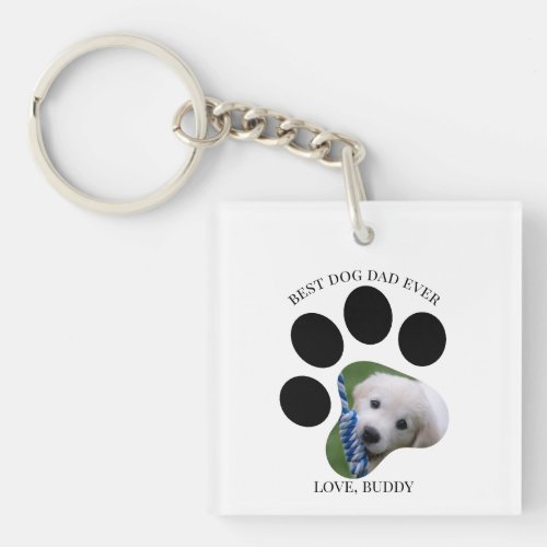 Gift for Best Dog Dad Ever Photo Paw Print  Keychain