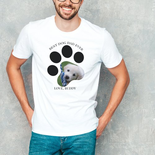 Gift for Best Dog Dad Ever Photo Paw Print T_Shirt