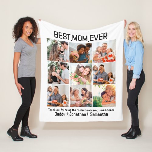 Gift For Best Mom Ever Family Photo Collage Fleece Blanket
