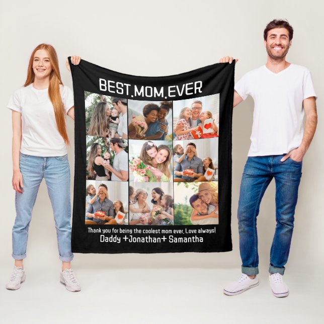 Gift For Best Mom Ever Family Photo Collage Fleece Blanket (In Situ)