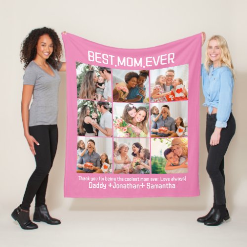Gift For Best Mom Ever Family Photo Collage Fleece Blanket