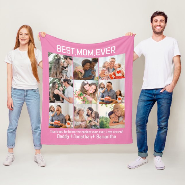Gift For Best Mom Ever Family Photo Collage Fleece Blanket (In Situ)