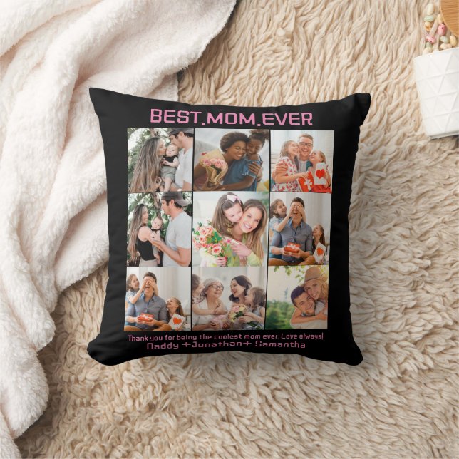 Gift For Best Mom Ever Family Photo Collage Throw Pillow (Blanket)