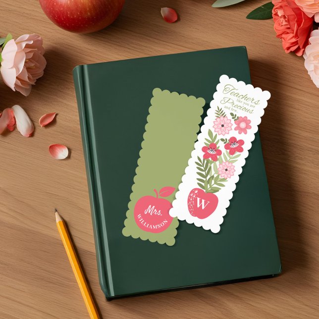 Gift for Best Teacher Floral Garden Apple Monogram Bookmarks (Gift for Best Teacher Floral Garden Apple Monogram Bookmarks)
