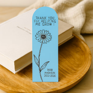 Gift for Best Teacher Floral Illustration Blue Bookmarks