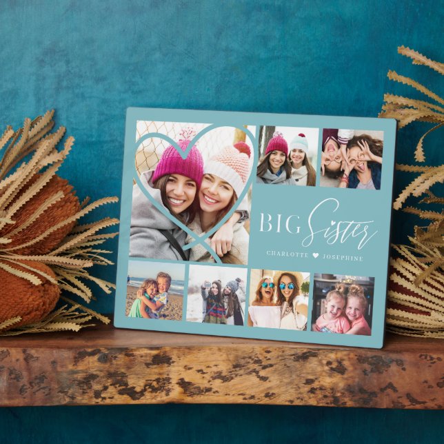 Gift For Big Sister 7 Photo Collage Heart BFFs Plaque (Side)