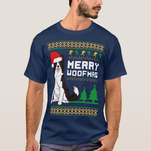 Gift For Boarder Collie Lover Merry Woofmas Dog Ch T_Shirt