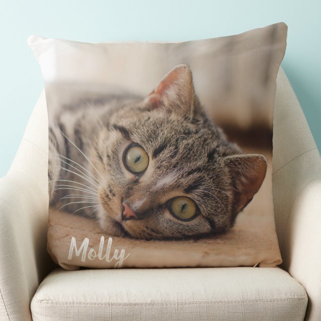 Gift for Cat Lover - Pet Photo Memorial- Cat Photo Throw Pillow (Creator Uploaded)