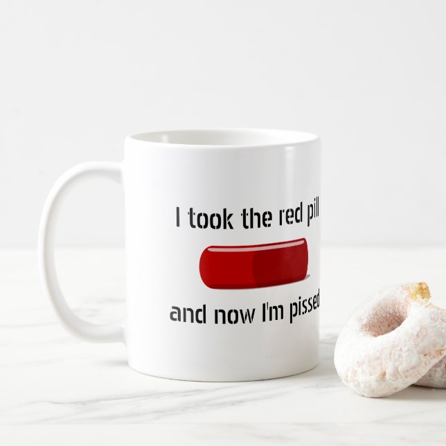 Gift for Conspiracy Theorist I Took the Red Pill Coffee Mug (With Donut)