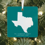 Gift For Couples Friends Clients Texas Christmas Metal Ornament<br><div class="desc">Introducing our Texas Teal Christmas Metal Ornament, a vibrant and stylish gift suitable for couples, friends, and valued clients. Crafted with care, this metal ornament features a bold teal hue and a graphic of the state of Texas, celebrating Texan pride with a modern twist. Whether shared with fellow Texans or...</div>