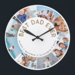 Gift for Dad | Best Dad Ever Photo Collage Large Clock<br><div class="desc">Give a beautiful personalized gift to your father that he'll cherish forever. Special personalized photo collage photo clock to display your own special family photos and memories. Our design features a simple 8 photo circular collage grid design with "best dad ever" designed in modern faux gold font. Customize with names....</div>