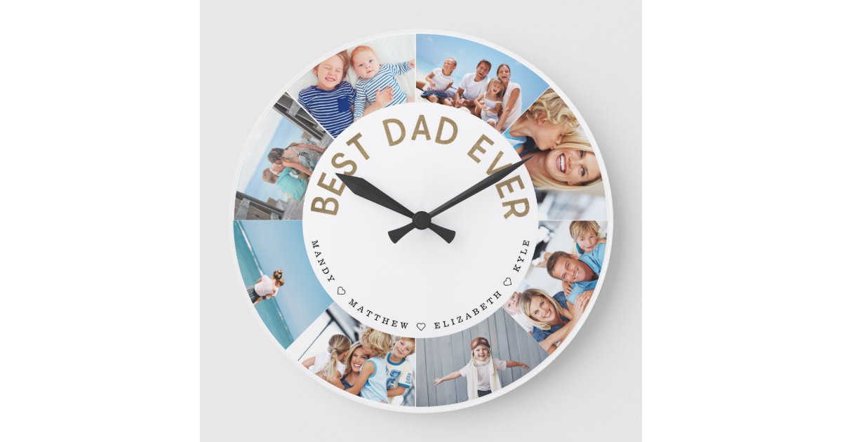 Gift for Dad | Best Dad Ever Photo Collage Large Clock | Zazzle