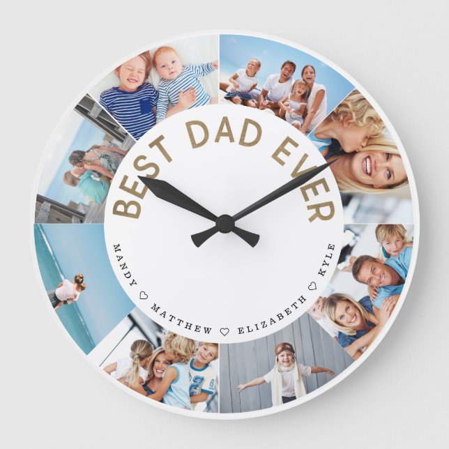Gift for Dad | Best Dad Ever Photo Collage Large Clock (Front)