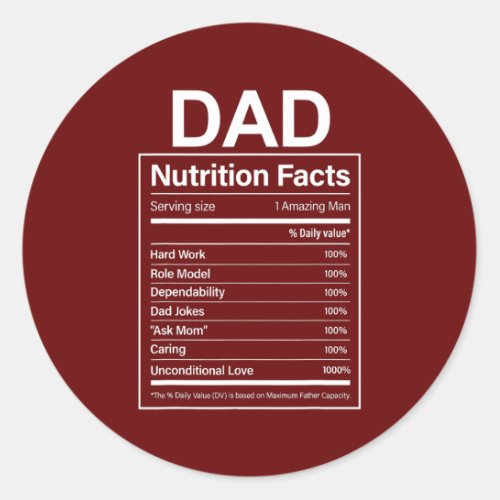 Gift For Dad Fathers Day Gift Dad Nutrition Classic Round Sticker