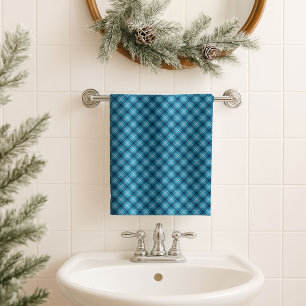Gift for Dad Navy and Blue Tartan Bath Accent Towel Set