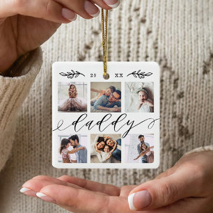 Gift for Daddy Personalized Family Photo Collage Ceramic Ornament