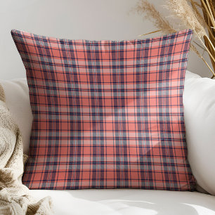 Gift for Daughter Coral Navy Plaid Pillow