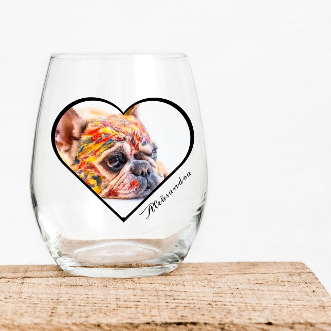  Gift For Dog-Loving Mom Dad Photo Name Stemless Wine Glass (Creator Uploaded)