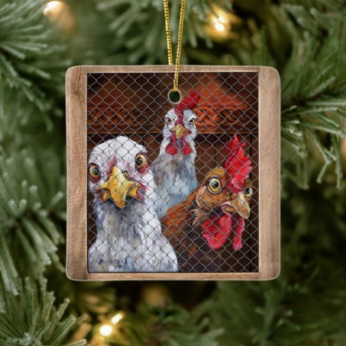 Gift For farmer Chicken Rooster Hen Coop Funny Ceramic Ornament