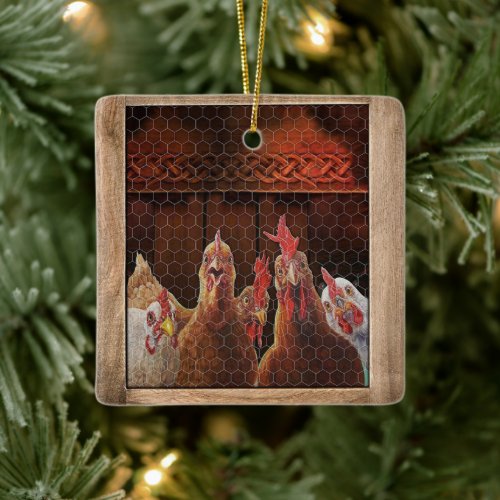 Gift For farmer Chicken Rooster Hen Coop Xmas Farm Ceramic Ornament