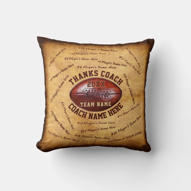 Gift for Football Coach Personalized with Player's Throw Pillow (Front)