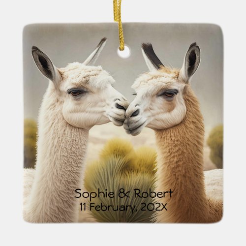 Gift for Friends Couples Kissing Lamas Home Decor  Ceramic Ornament