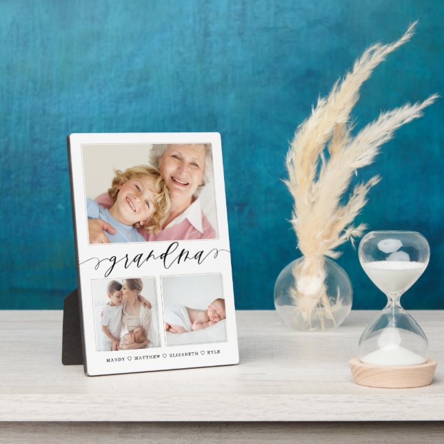 Gift for Grandma | Grandchildren 3 Photo Collage Plaque (Side)