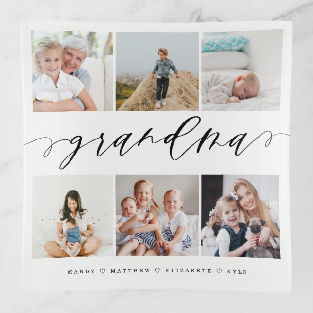Gift for Grandma | Grandchildren Photo Collage Trinket Tray (Front)