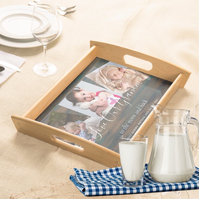 Gift For Grandma Grandpa Photo Collage Grandparent Serving Tray (Creator Uploaded)