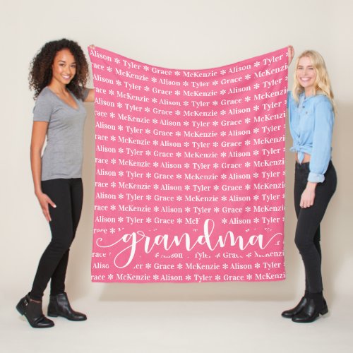 Gift for Grandma with Grandchildren Names Pattern Fleece Blanket