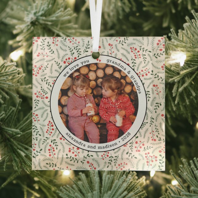 Gift for Grandparents Grandchildren Photo Glass  Glass Ornament (Insitu)