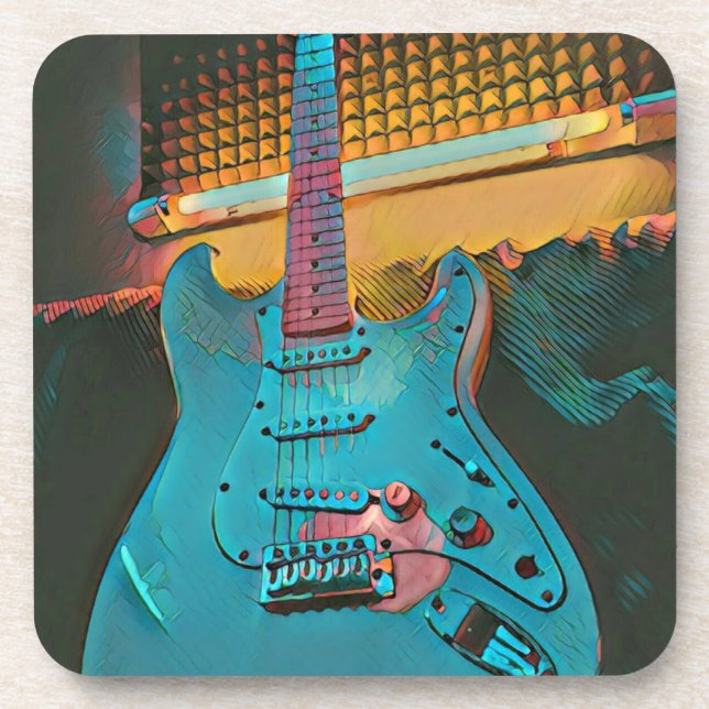 Gift for guitarist husband beverage coaster (Front)