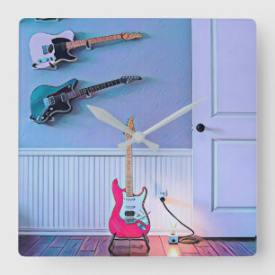 Gift for guitarist husband square wall clock