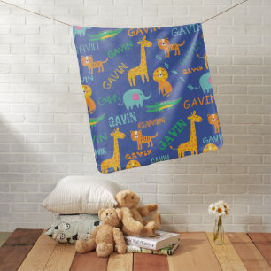 Gift for Kids Cute Safari Animals Name Baby Blanket