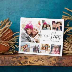 Gift For Little Sister 7 Photo Collage Heart BFFs Plaque
